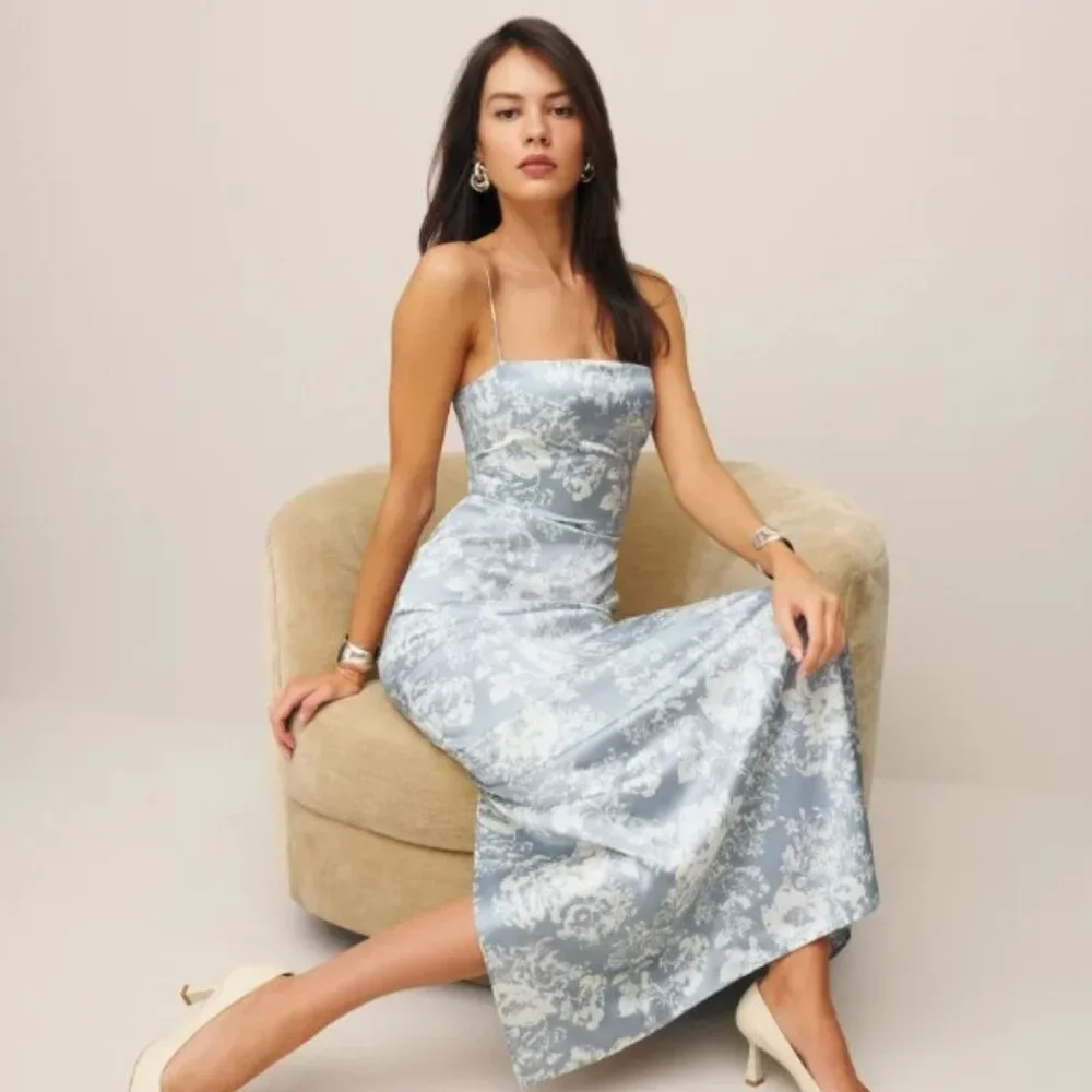 Reformation Frankie Long Silk Dress Porcelain Size 2 - Brand New with Tags - Picture 1 of 4